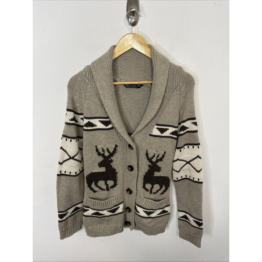 Bluenotes Woman M Elk Deer Western Cowichan Cardigan Knit Sweater Aztec